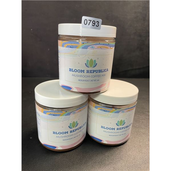3 Tubs of Bloom Republica Instant Mushroom Coffee Mix (70g) Medium Roast Coffee - New Sealed