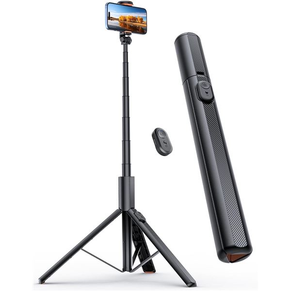 71" Extendable Tripod/Selfie Stick with Bluetooth Remote; Compact/Easy-Fold Case Design - New