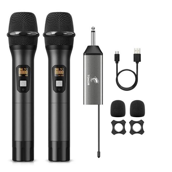TONOR Wireless Microphone Set; UHF Dual-Cordless Mic System w/ Rechargeable Receiver - NEW