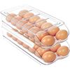 Image 1 : 2-Layer Egg Holder for Fridge; Automatic Rolling Egg Organizer/Tray - Stackable/Clear Design - New