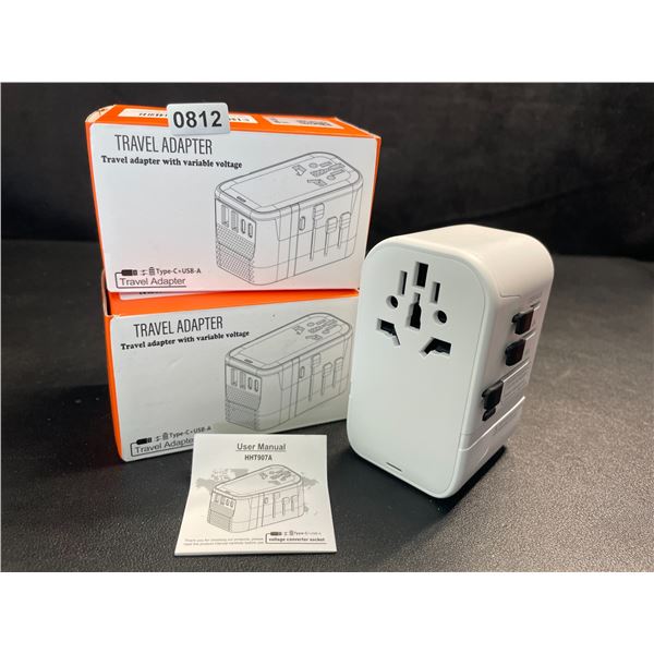 Lot of 2 Travel Adapters with Variable Voltage, Each with 2x USB-C & 2x USB-A Ports - New