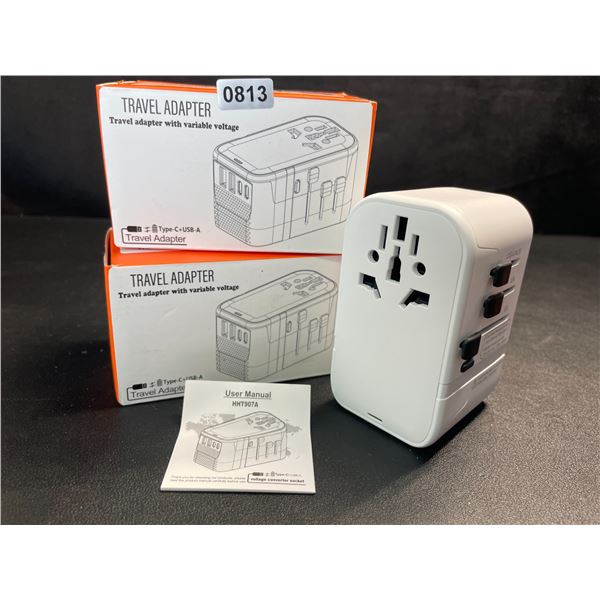 Lot of 2 Travel Adapters with Variable Voltage, Each with 2x USB-C & 2x USB-A Ports - New