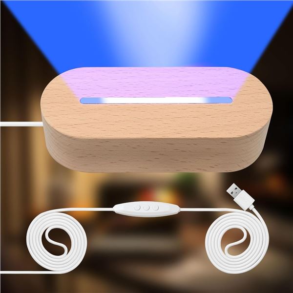 4-Pack of 5.9" Light-Up/Colorful Wooden Display Bases for Acrylic/Glass/Crystal - USB Design - New!