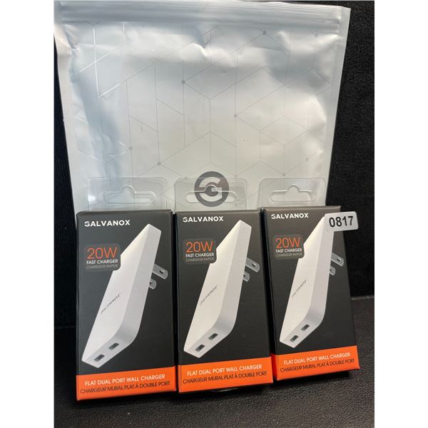 3-Pack Galvanox 20W Flat Dual-Port Wall Chargers - Slim/Sleek Wall Chargers - New