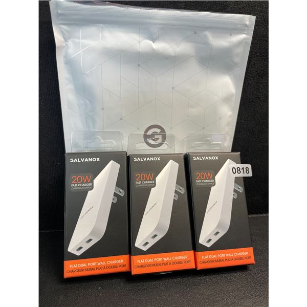 3-Pack Galvanox 20W Flat Dual-Port Wall Chargers - Slim/Sleek Wall Chargers - New