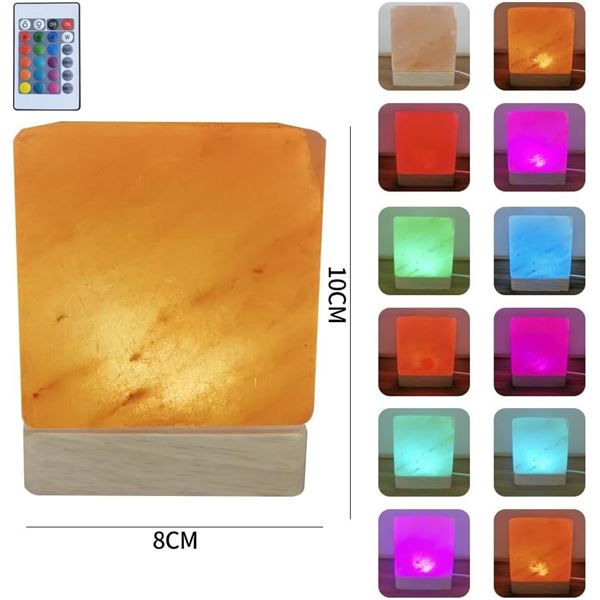 Himalayan Rock Salt Lamp/Light with Multi-Colors/Remote Control, Wood Base - New!