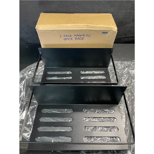 2-Pack Magnetic Spice Racks (Black) 9.8" x 4.5" For Fridge/Kitchen - New