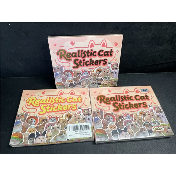3 Boxes of Realistic/Funny Cat Stickers (200PCS Each) Holographic Stickers - New