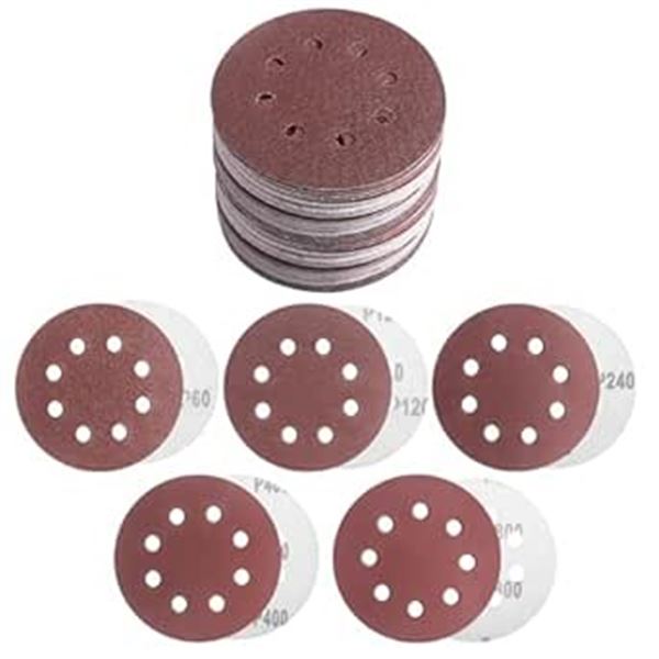 50-Pack 5" Sanding Discs 40/60 Grit, 8-Hole Hook & Loop Sanding Discs - New Sealed