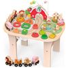 Image 1 : Large Wooden Farm Activity Table/Montessori Learning Toy Table w/ Maze, Shape Sorter, & Animal Train
