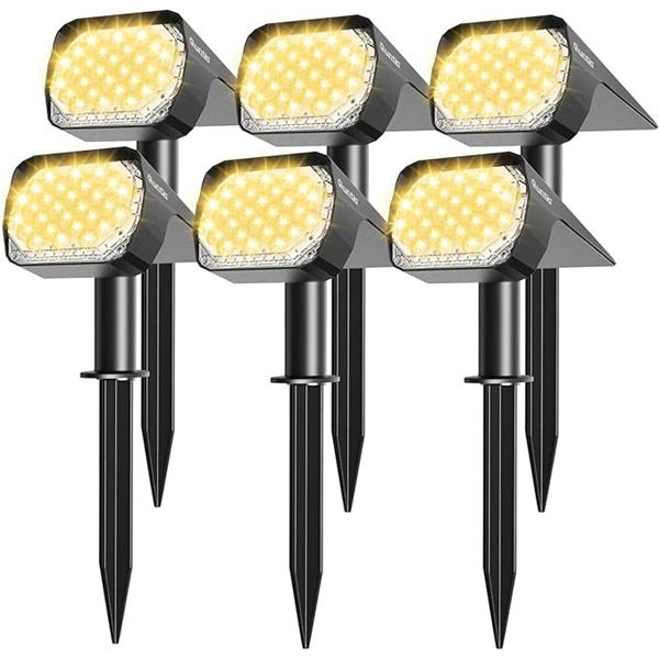 6-Pack LED Solar Landscape Spotlights for Outdoors - Waterproof, Solar-Powered, Auto On/Off - New