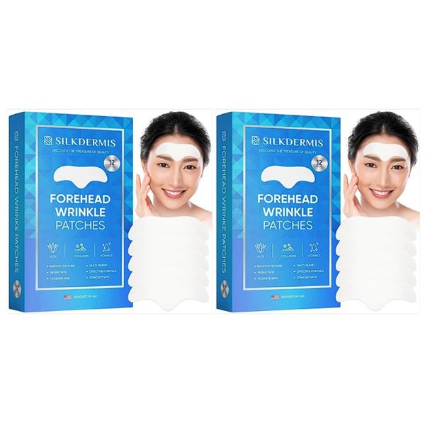 2 Boxes Silkdermis Forehead Wrinkle Patches (12pcs) w/ Aloe, Collagen, Vitamin E - New Sealed