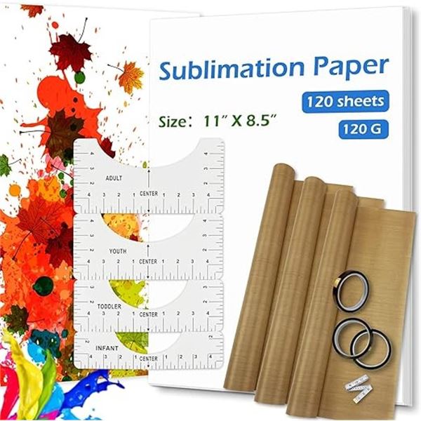100-Sheets Sublimation Paper (11" x 8.5") with T-Shirt Ruler & 3-Rolls of Sublimation Tape - New