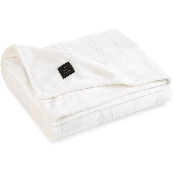 Brookstone Electric Heated Plush Throw Blanket (50" x 60:) Ivory, 4-Heat Settings - Brand New!