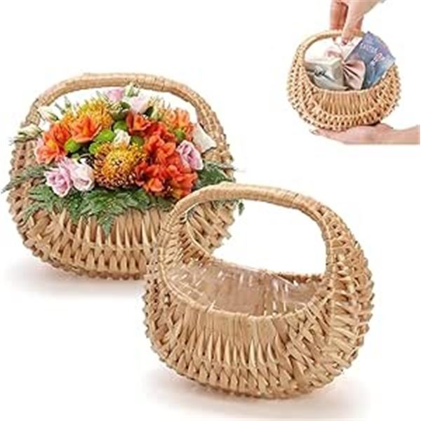 Lot of 2 Wicker Baskets with Handles - Great for Flowers, DIY Crafts, Gifts, Easter, Weddings - New