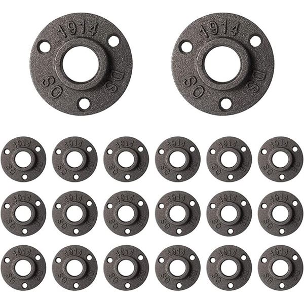 20-Pack 3/4" Floor Flange Pipes/Black Cast Iron Pipe Fittings for Steampunk/Retro Builds - New