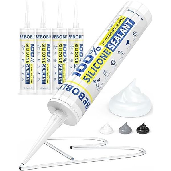 4-Pack/Tubes of Bebobly 100% Silicone Caulk & Sealant (300ml) Clear, 100% Waterproof - New