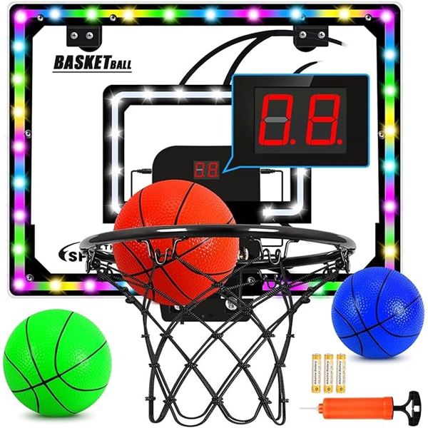 Colorful Kids XL Light-Up/LED Scoreboard Basketball Hoop Play Set w/ Spring Loaded Rim - Brand New