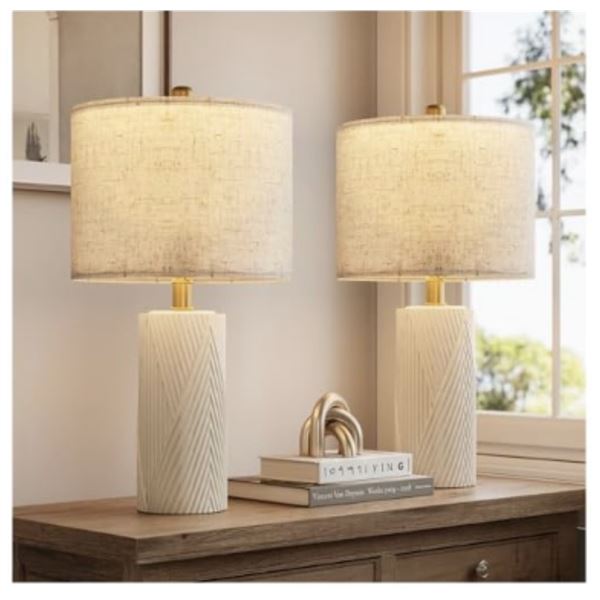 2-Pack Box of 22" Modern Ceramic Table Lamps; Farmhouse Style Lamps for Bedroom/Living Room - NEW