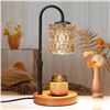 Image 1 : Electric Candle Warmer Lamp w/ Glass Shade & Walnut Wood Base, 2x Bulbs Included, Adjustable Height