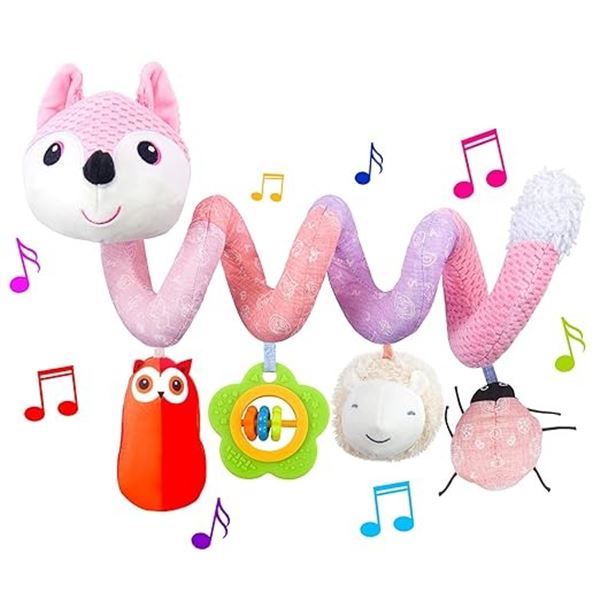 Pink Fox Spiral Car Seat/Stroller Activity Toy for Babies w/ Music Function, & Speaker/Rattle - New