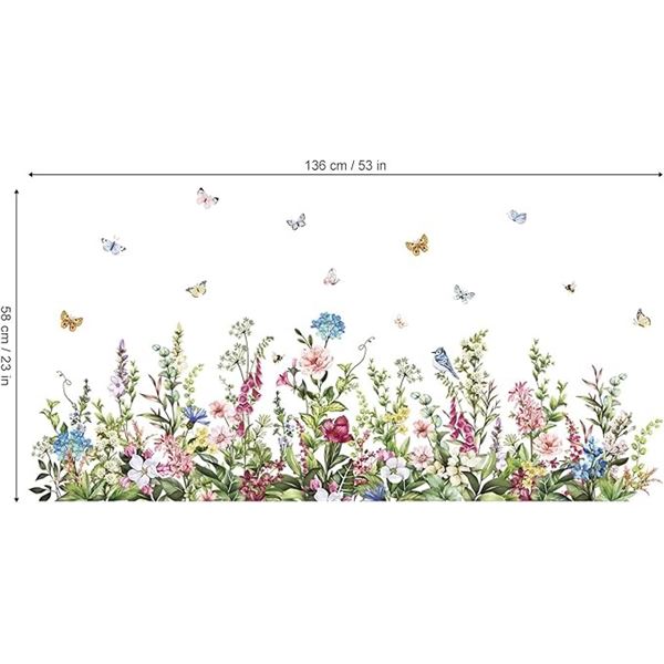 Lot of 3 Wondever Wildflower Wall Decals (Large 53" x 23") Home Decor Peel & Stick Design - New