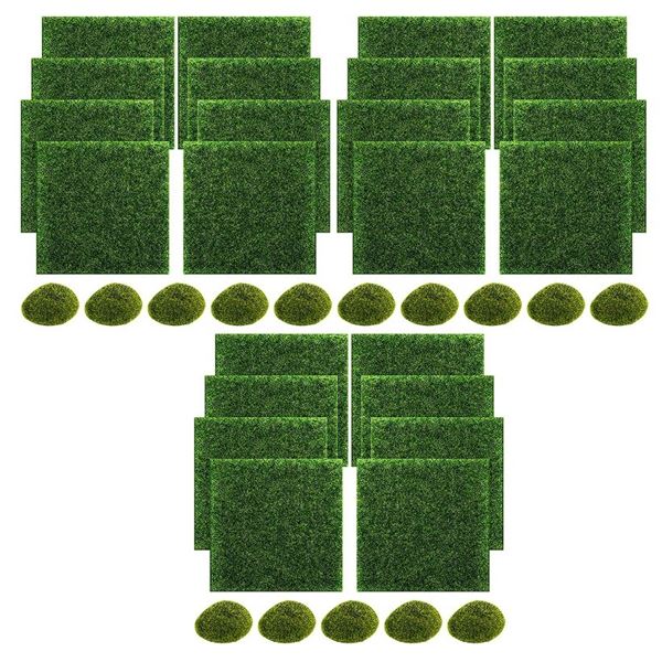 3 Sets (13pcs Each) Artificial Grass/Moss Miniature Garden Accessories - 6" x 6" Grass Sheets - New