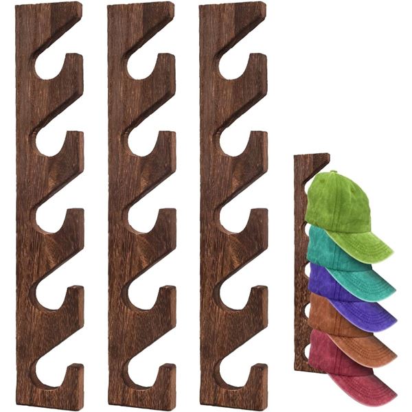 9PCS Brown Wooden Hat Racks; Wall-Mounted Hat Storage Organizers/Vertical Hat Racks - New!