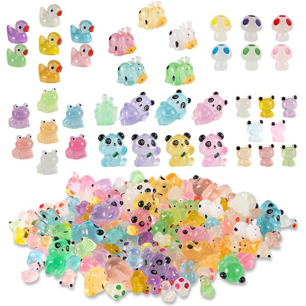 111pcs Glowing/Luminous Mini Resin Figurines/Animals (Ducks, Panda, Cow, etc.) New
