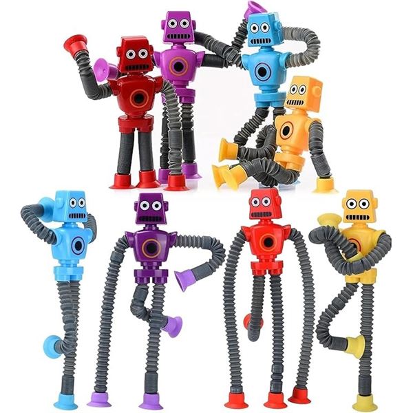 8PCs Telescopic Suction Cup Robot Toys/Fidget Tubes - Stretches to 17.7" Long - New