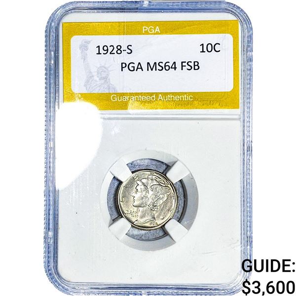 1928-S Mercury Silver Dime PGA MS64 FSB