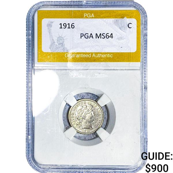 1916 Barber Dime PGA MS64