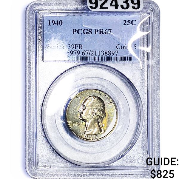 1940 Wheat Quarter PCGS PR67