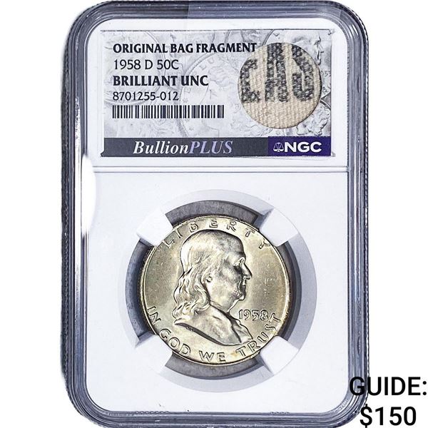 1958-D Franklin Half Dollar NGC BU Orig. Bag. Frag.