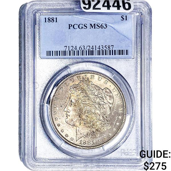 1881 Morgan Silver Dollar PCGS MS63