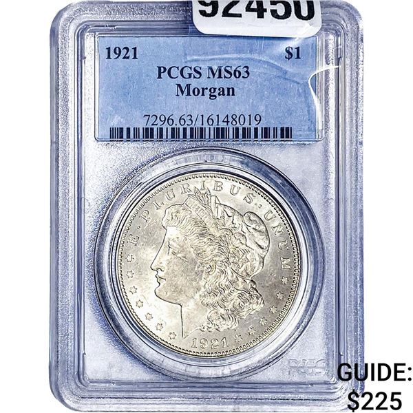 1921 Morgan Silver Dollar PCGS MS63
