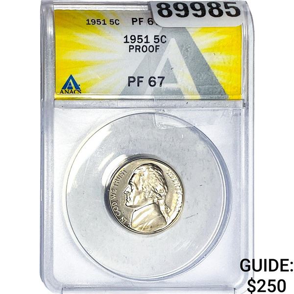 1951 Jefferson Nickel ANACS PF67 PROOF