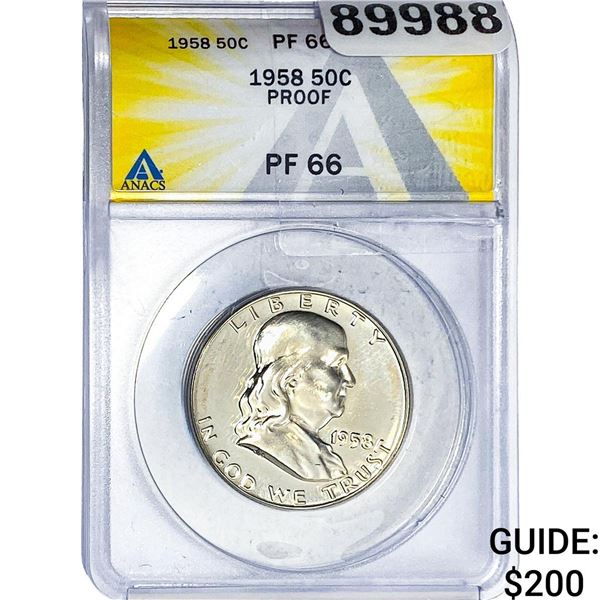 1958 Washington Silver Half Dollar ANACS PF66 PROOF