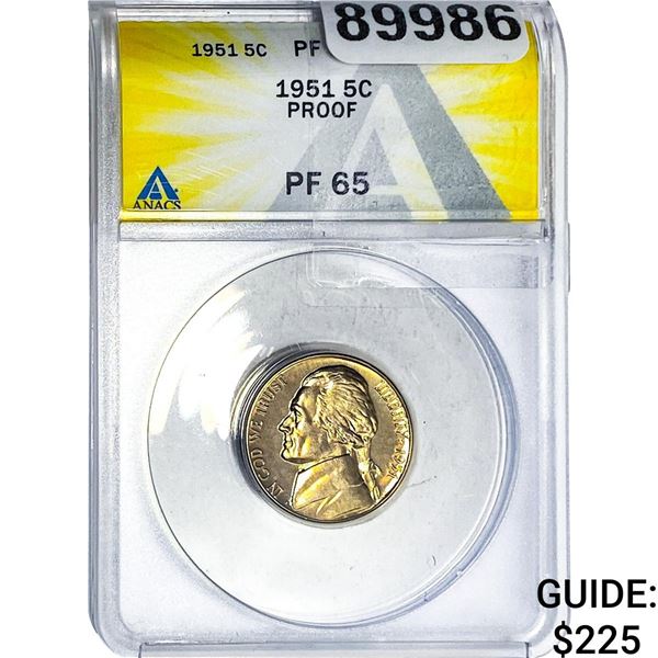 1951 Jefferson Nickel ANACS PF65 PROOF