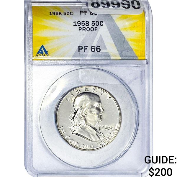 1958 Washington Silver Half Dollar ANACS PF66 PROOF