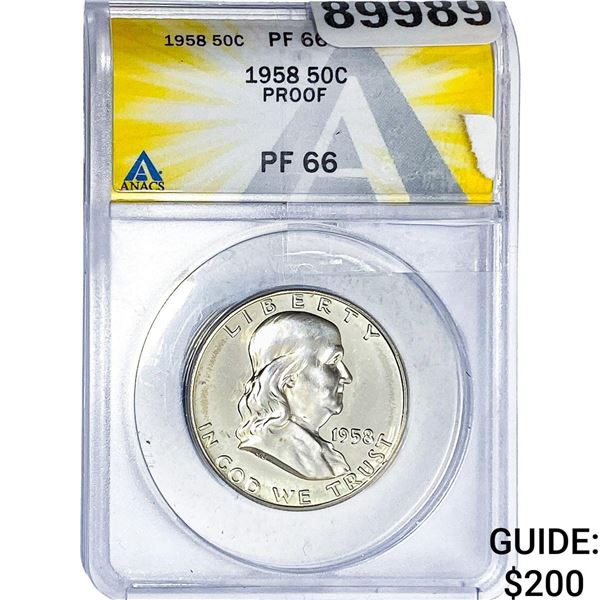 1958 Washington Silver Half Dollar ANACS PF66 PROOF