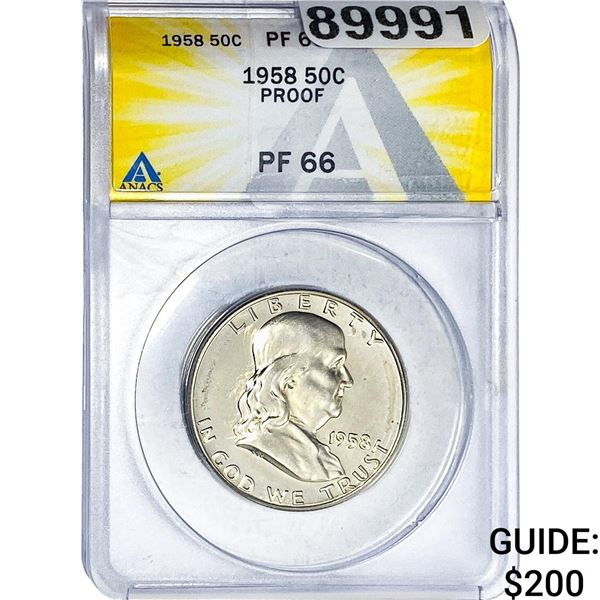 1958 Washington Silver Half Dollar ANACS PF66 PROOF