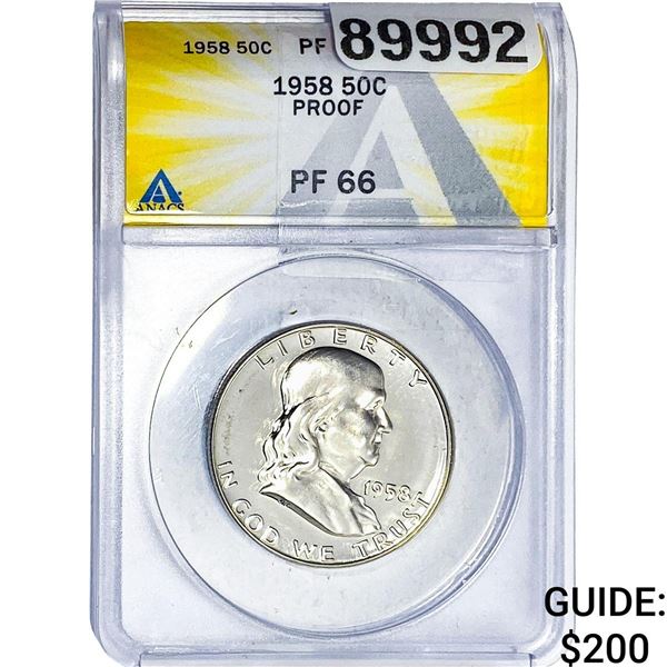 1958 Washington Silver Half Dollar ANACS PF66 PROOF