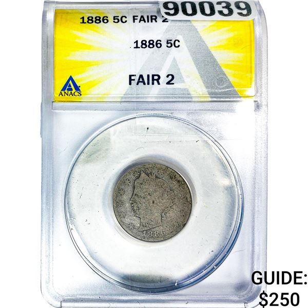 1886 Liberty Victory Nickel ANACS F2