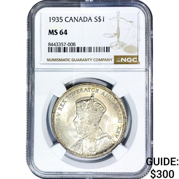 1935 $1 Sliver Canada NGC MS64