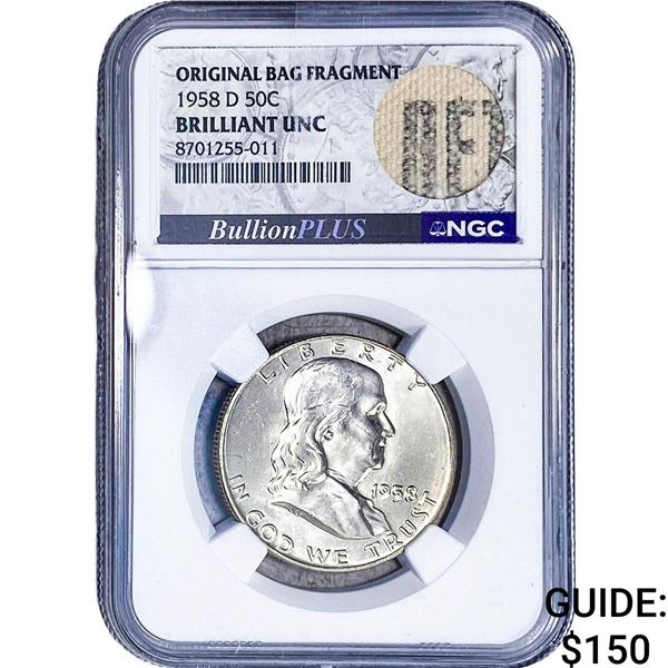 1958-D Franklin Half Dollar NGC BU Orig, Baf Frag.
