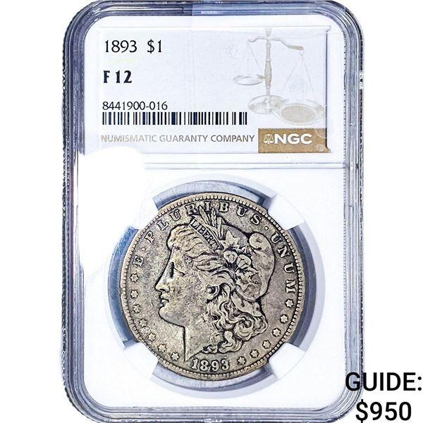 1893 Morgan Silver Dollar NGC F12