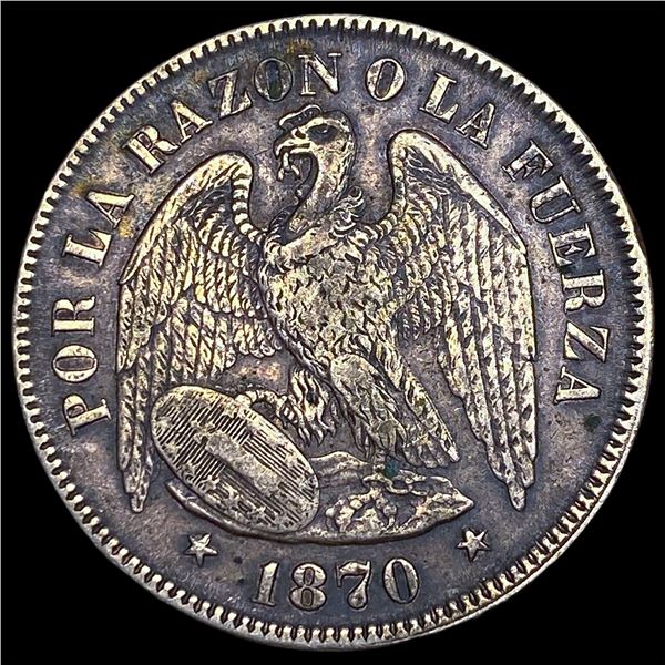 1870 Chile Silver 50 Cent CLOSELY UNCIRCULATED