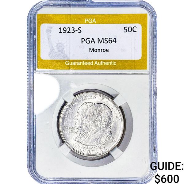 1923-S Monroe Half Dollar PGA MS64