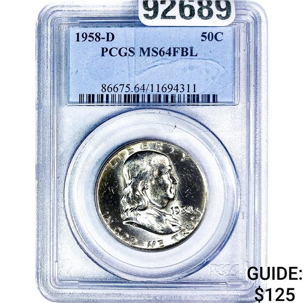 1958-D Franklin Half Dollar PCGS MS64 FBL